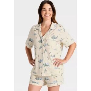 Women's Auden Cloud Knit Modal Notch Collar Short Sleeve Top and Shorts-size XXL